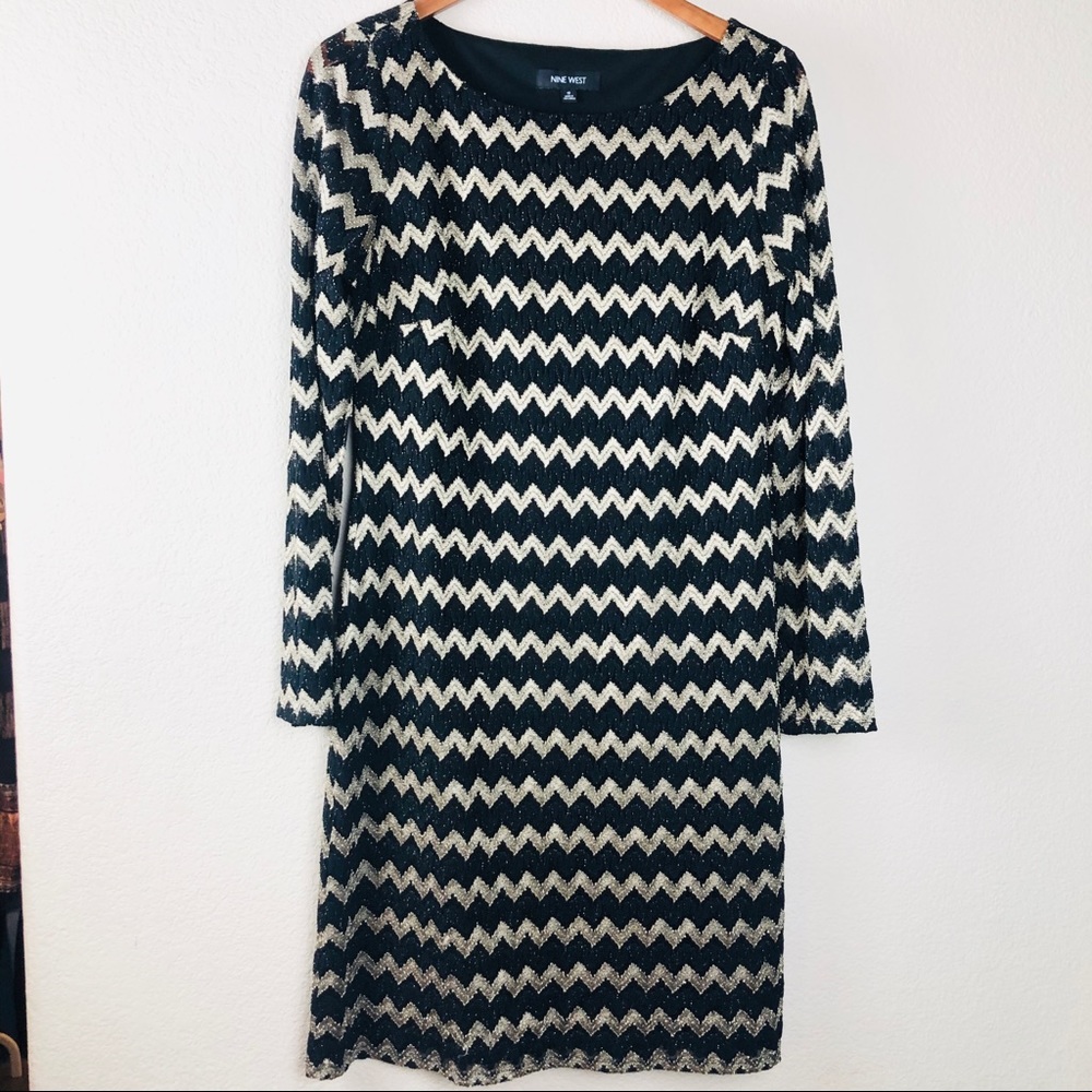 Nine West black and gold chevron dress